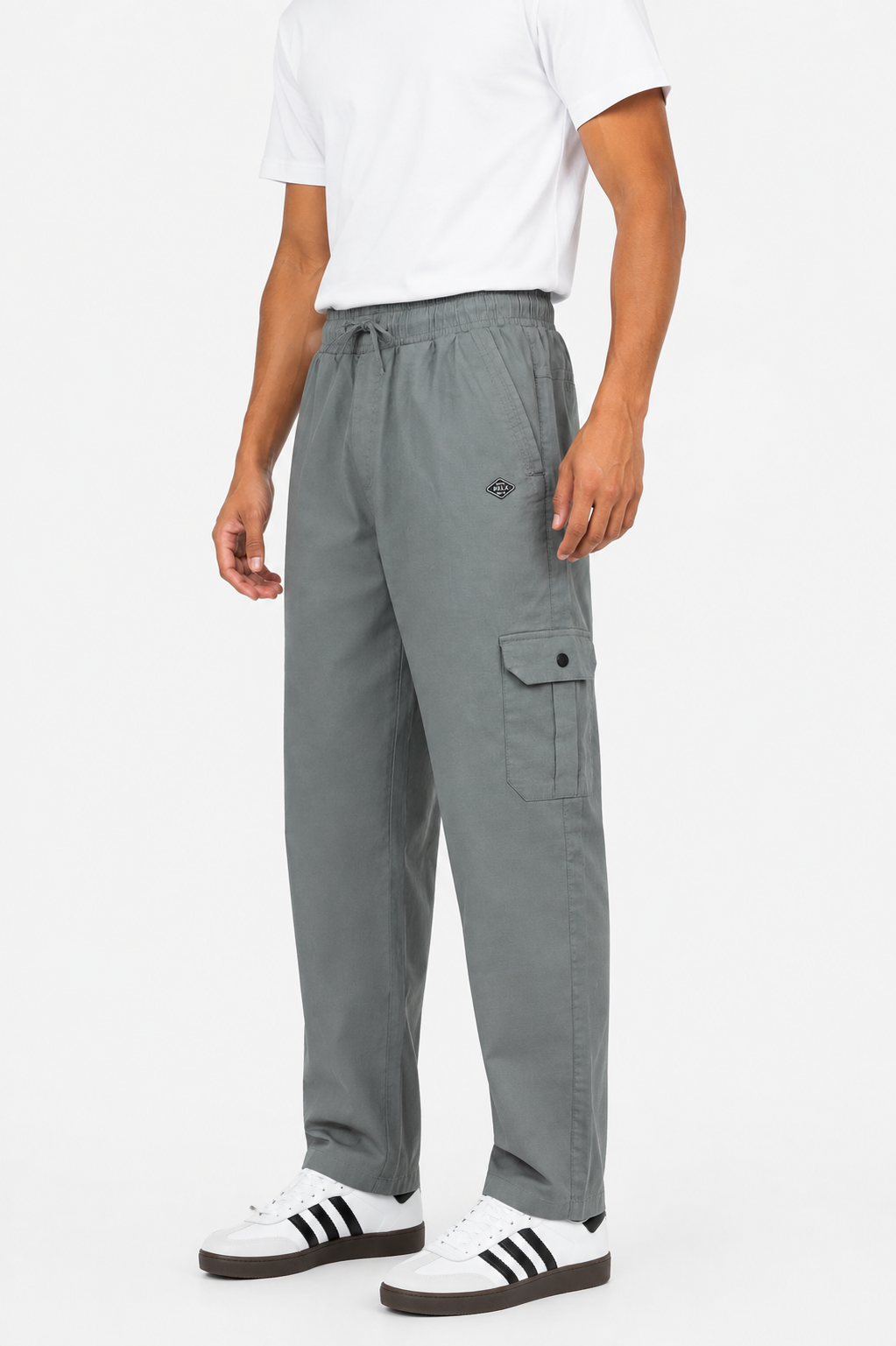 Men’s Relaxed-Fit Linen Cargo Pants-Stone Grey
