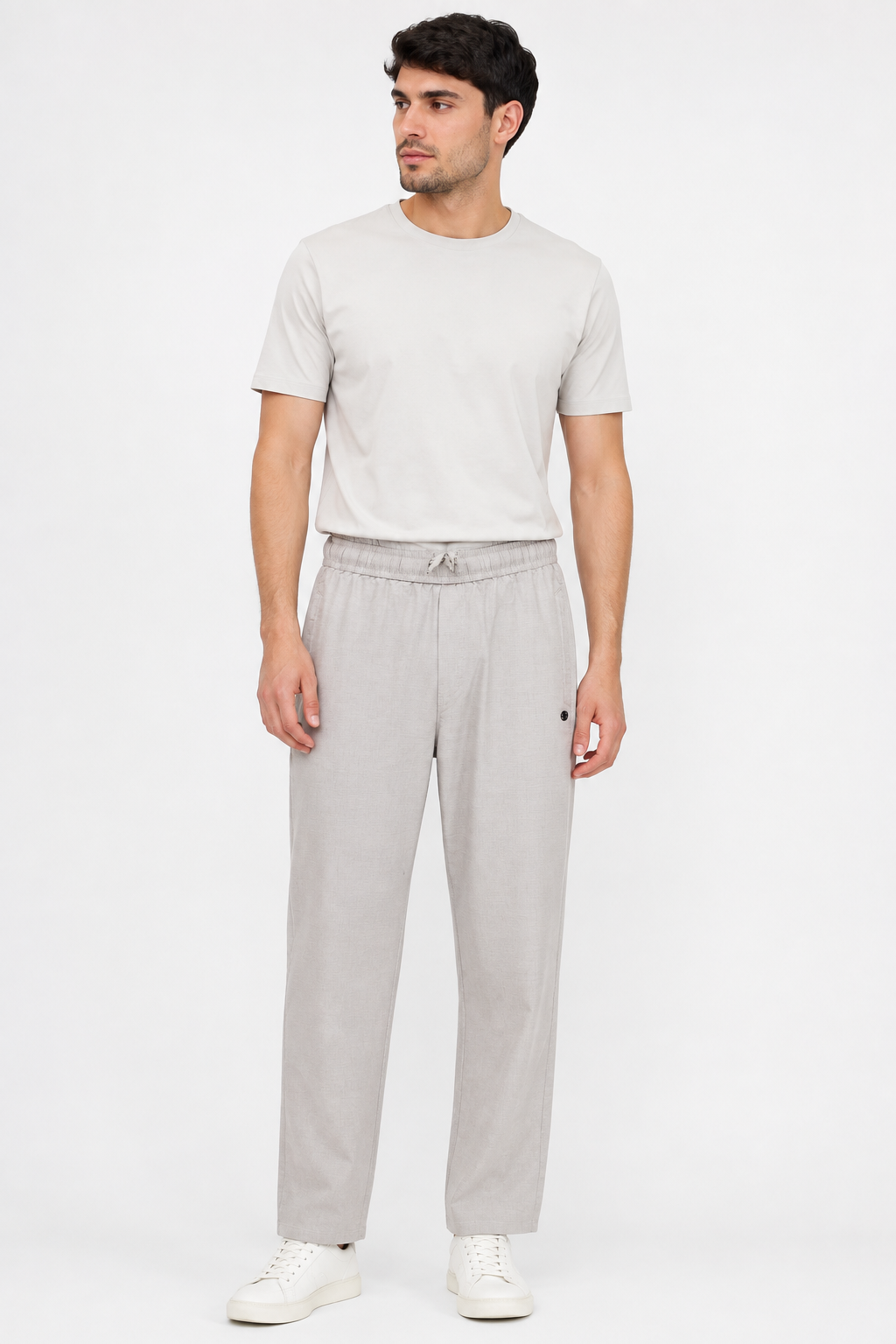 Men's Relaxed Linen Drawstring Pants- Beige