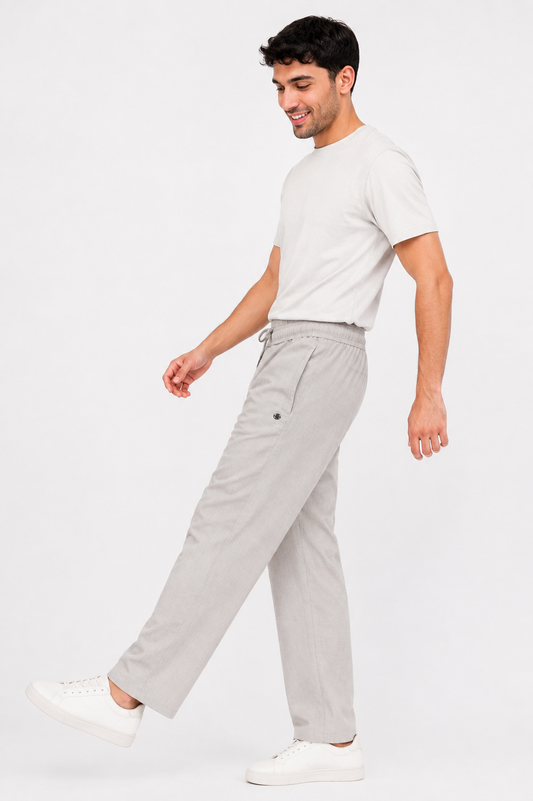 Men's Relaxed Linen Drawstring Pants- Beige