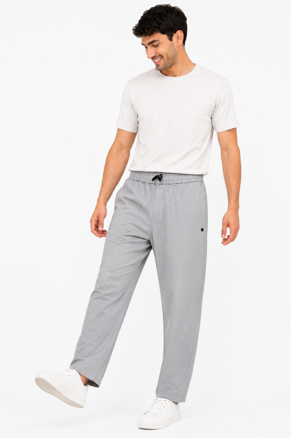 Men's Relaxed Linen Drawstring Pants- Grey