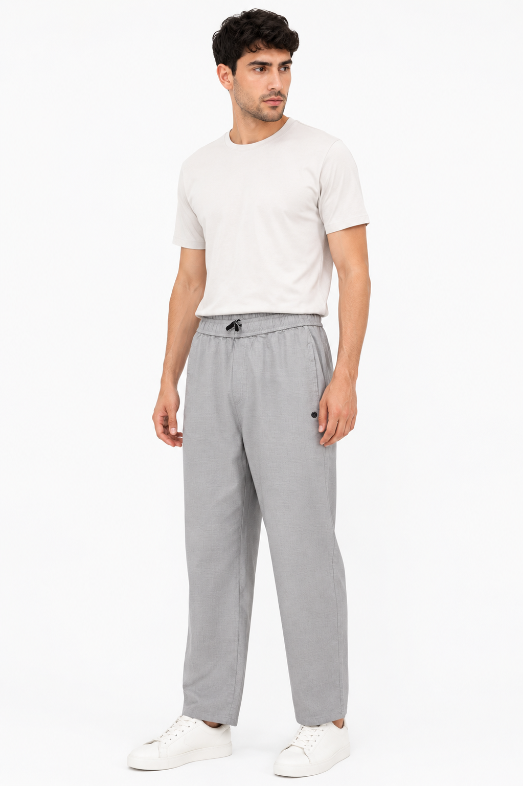 Men's Relaxed Linen Drawstring Pants- Grey