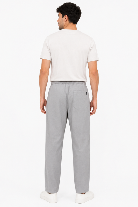 Men's Relaxed Linen Drawstring Pants- Grey