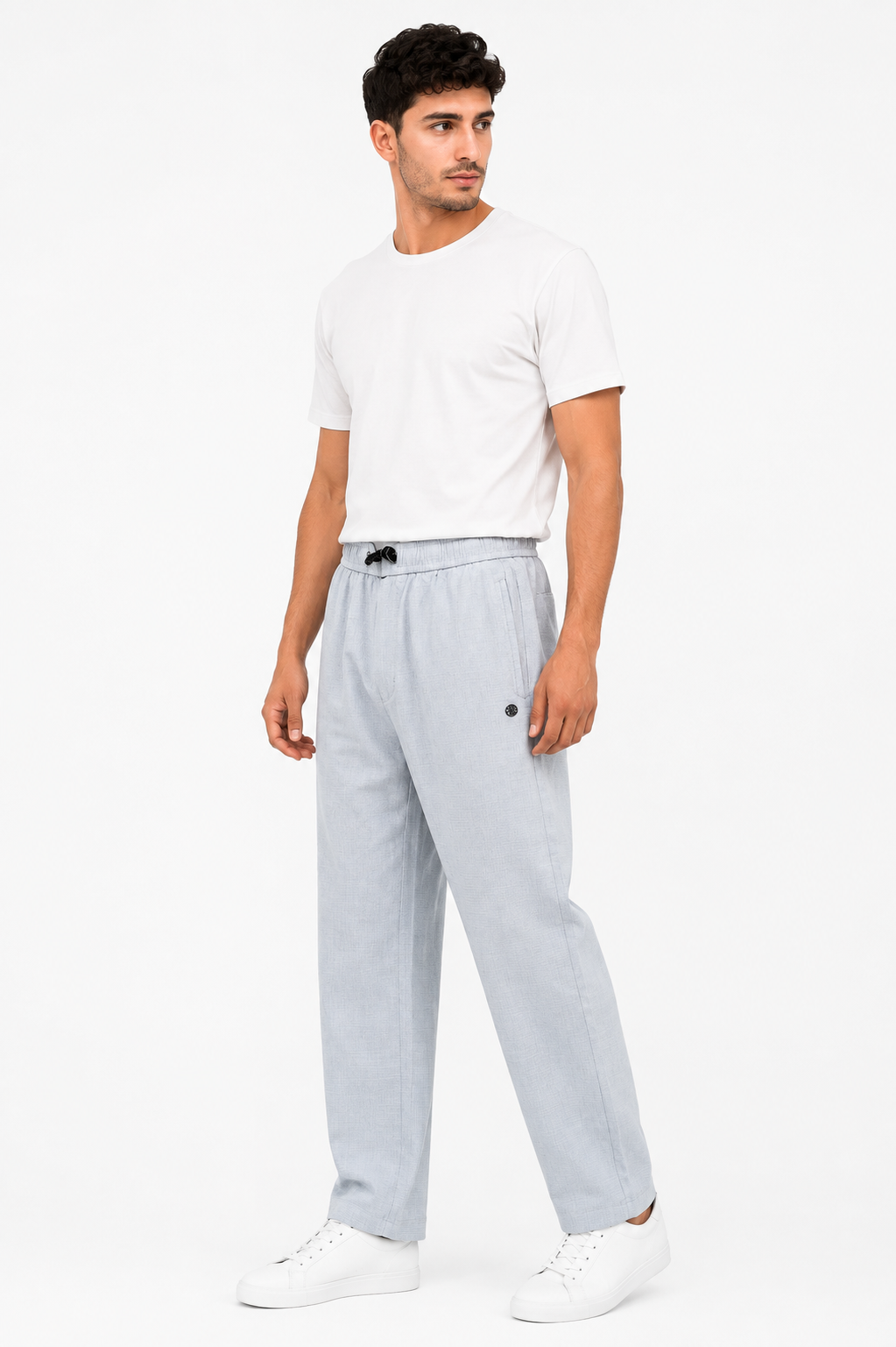 Men's Relaxed Linen Drawstring Pants- Ice Blue