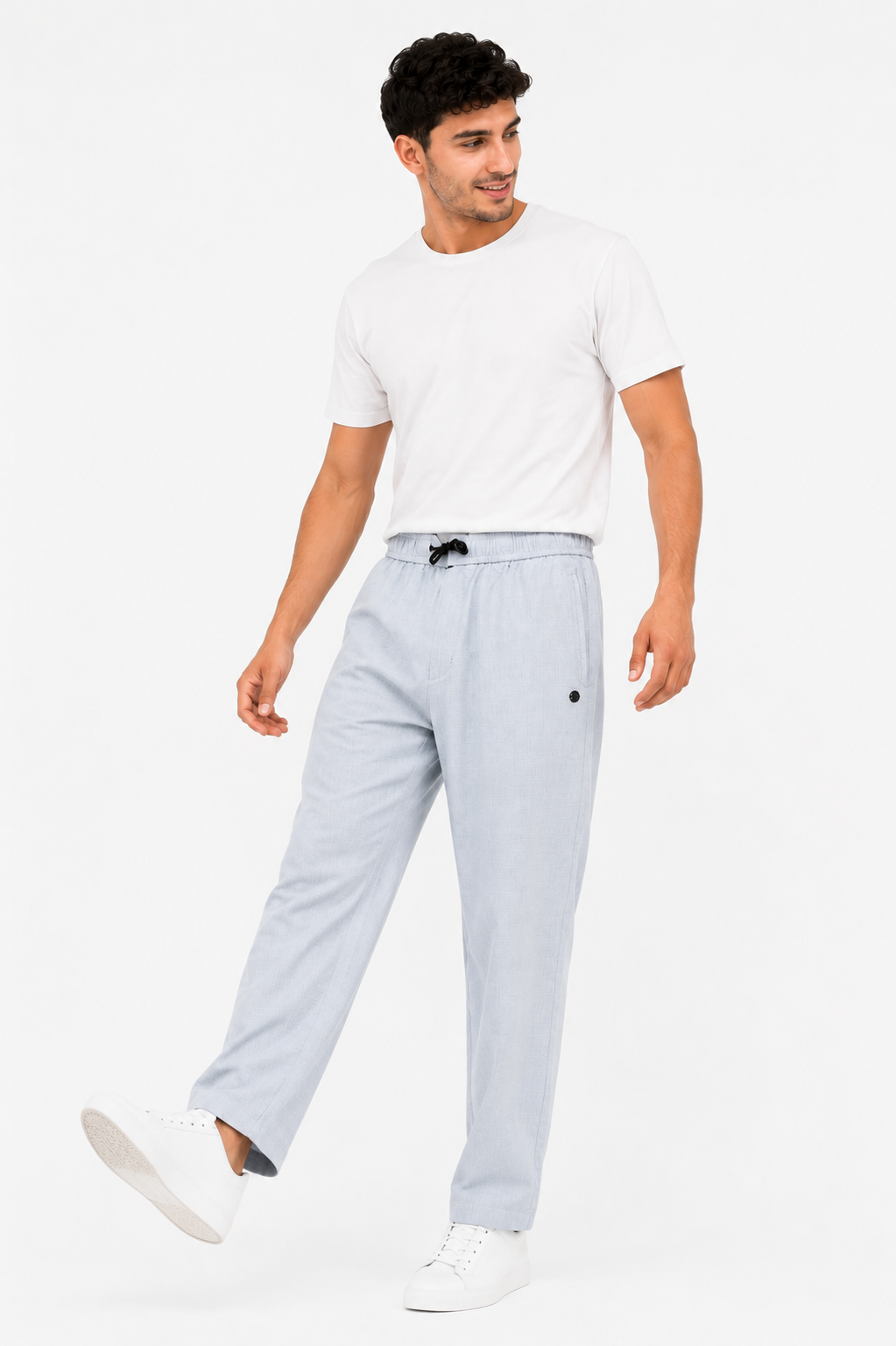 Men's Relaxed Linen Drawstring Pants- Ice Blue