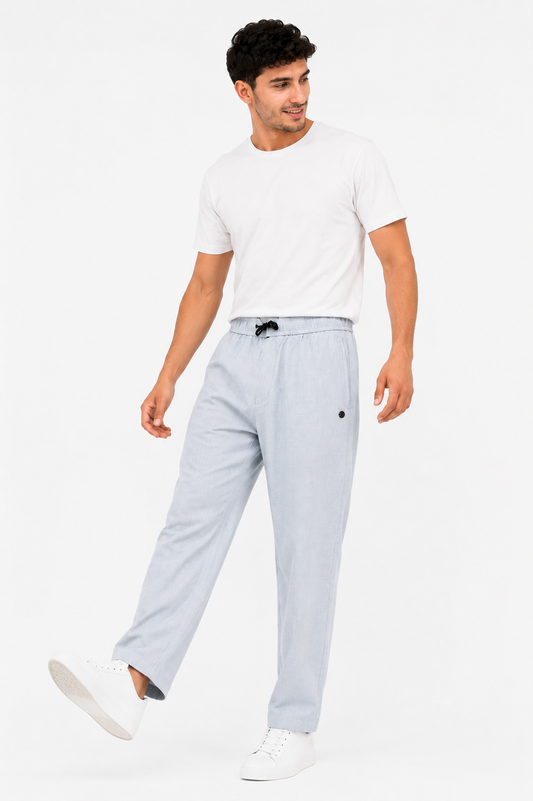 Men's Relaxed Linen Drawstring Pants- Ice Blue